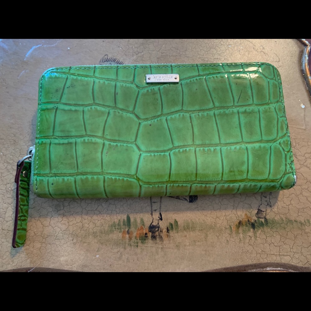 Kate Spade Green Crocodile Embossed Neda Wallet